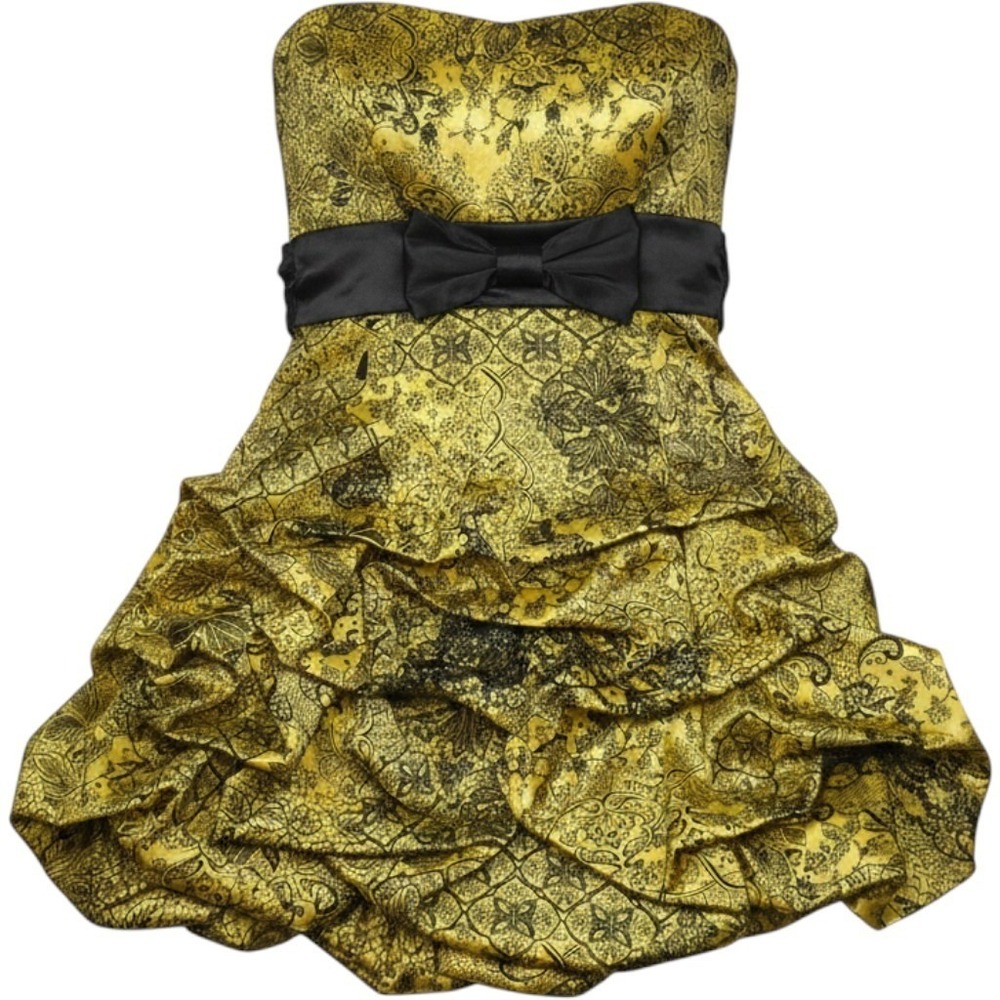 VTG Ruby Rox Y2K Dress 9 Metallic Strapless Gold Party Goth Vamp Prom Mini Bow